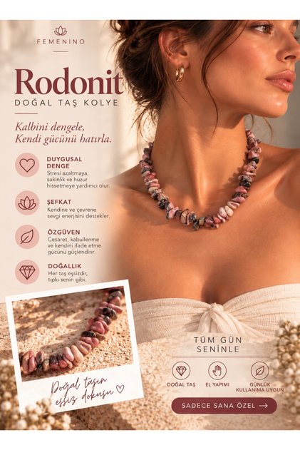Rodonite Natural Stone Necklace with Large Broken Stones, Handmade, Adjustable, Special Design, Boxed