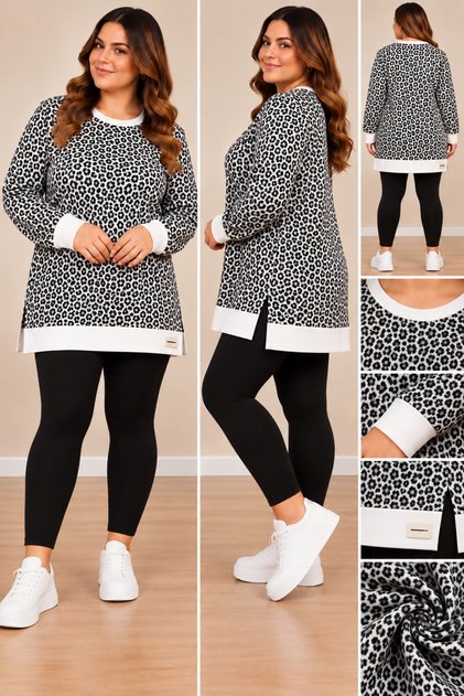 Kadın Büyük Beden Leopar Desenli Tunik