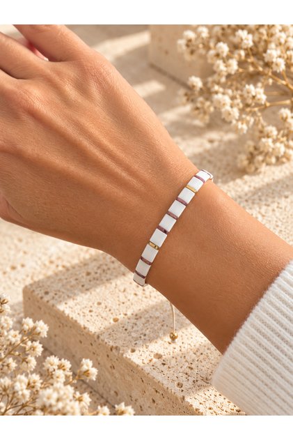 Miyuki White Bronze Tila Bracelet