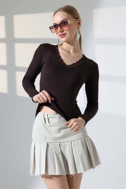 Women's V-Neck Collar Lace Long Sleeve Blouse 22144