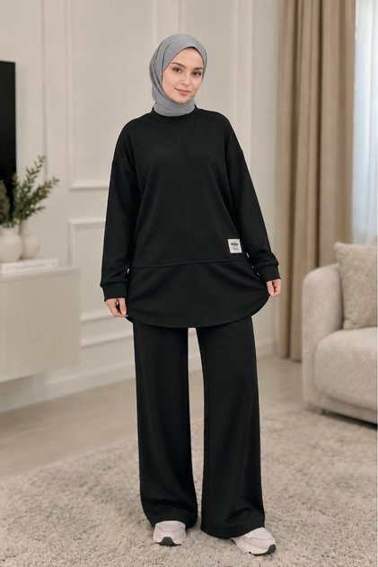 Kadın Tesettür Oysho Kumaş Oval Kesim Tunik Pantolon Takım