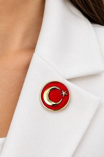 Altın Rengi Türk Bayrağı Yaka Rozeti Broş