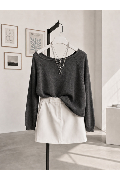 Women's Off-Shoulder Mercerized Comfortable Fit Sweater