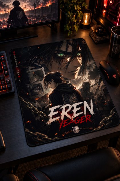 50x40 Cm AOT Eren Yeager Desenli Gaming Oyuncu Mouse Pad Kaymaz Taban Büyük Fare Altlığı