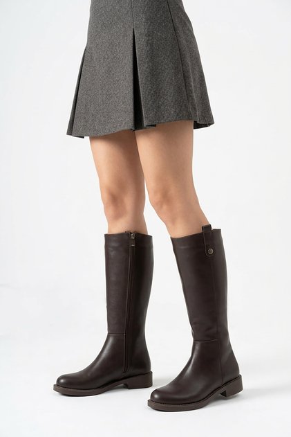 Perlen Women's Single Buckle Boots Brown Leather