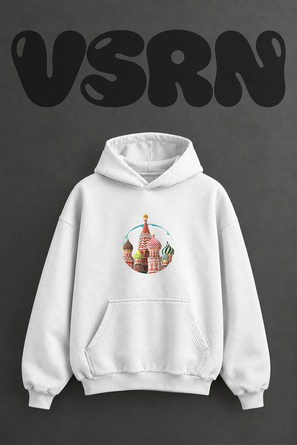 St Basils Cathedral Design Pre-Printed Oversize White Hooded Sweatshirt