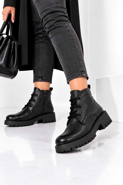 Venedi̇k Genuine Leather Floter Lace-Up - Zippered Serrated Non-Slip Sole Daily Comfortable Ankle Boots Real Leather