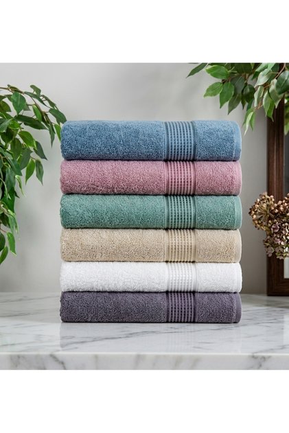 Catania 6-Piece Hand and Face Towel Set (50X90 cm) – Soft Textured with Striped Borders