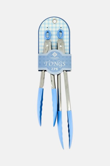2-Piece Stainless Steel Silicone Tongs, Silver