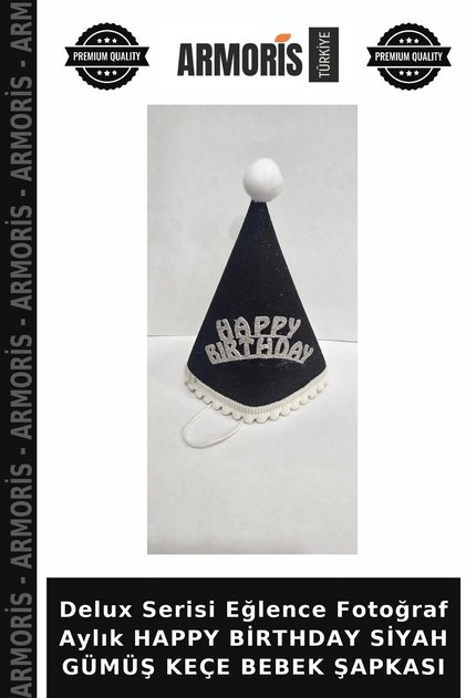 Delux Series Entertainment Photography Monthly Happy Birthday Black Silver Felt Baby Hat