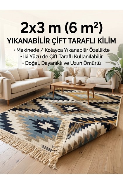 Çift Taraflı Yıkanabilir Dokuma Kilim 6 Metrekare (200x300cm)
