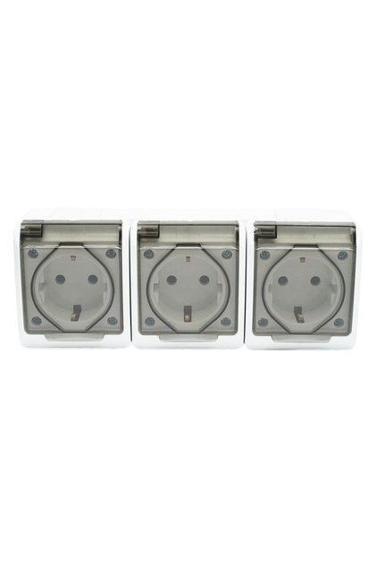 Тройна повърхностна контактна кутия PT 16A, 250V със защитен контакт и прозрачен капак IP44 Breckner Германия