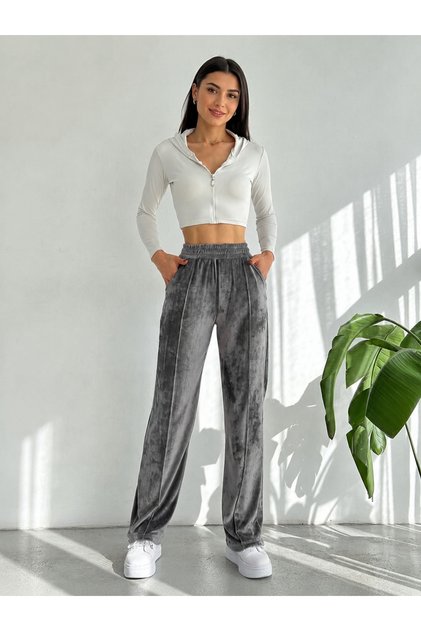 Women's High-Waist Velvet Baggy Pants with Topstitch