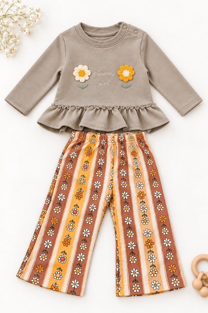 Baby Girl Set Floral Patterned Top and Bottom Seasonal 2-Piece Set 6 9 12 18 Months