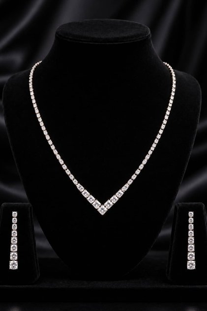 Waterway Bridal Jewelry Set - Zircon Stone - Non-Tarnish - Engagement Jewelry Set - Wedding Jewelry Set - Evening Dress Jewelry Set - Efnan Model