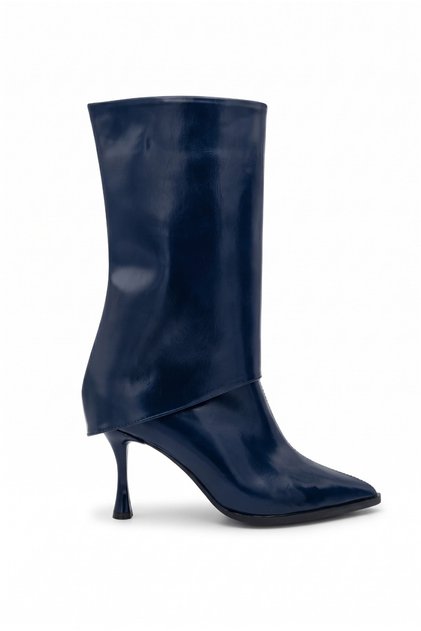 Women's Pointed Toe Zippered Removable Ankle Boots with Thin High Heels, Navy Blue - Boots (10 cm Heel)