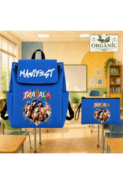 Manifest Tralala Song Design Premium Printed Cotton College School Bag Pen Holder Set