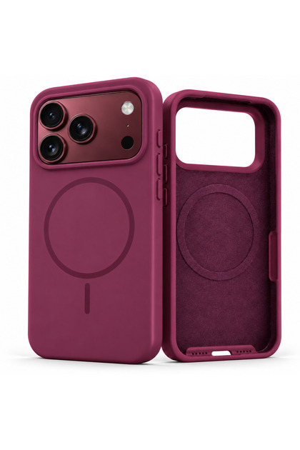 Magsafe Magnetic Premium Silicone Case Compatible with iPhone 18 Pro Burgundy with Velvet Interior Surface and Camera Protection