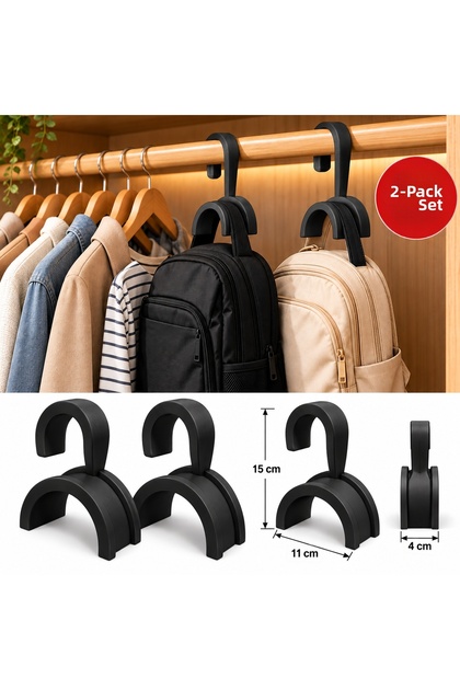 2-Pack In-Closet Bag Hanger – Wardrobe Organizer, Bag and Backpack Hanging Bracket, Practical Hanger Set (Black)