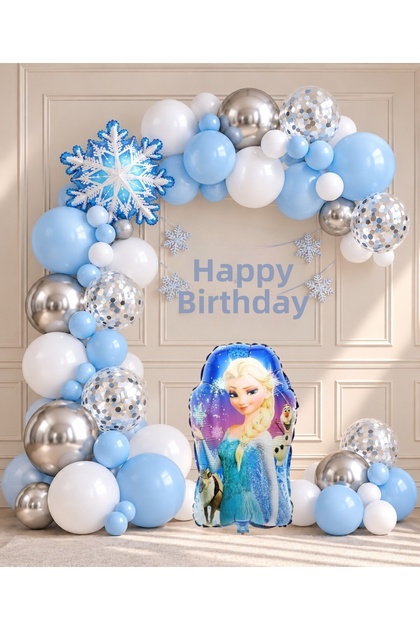 Party Frozen Birthday Balloon Set Elsa Snowflake Foil Balloon Ice Blue Silver White Party Decoration