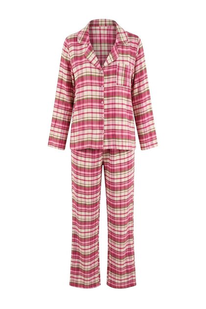 Pink Plaid / Checkered Flannel Woven Pajama Set Thmaw27Pt00203
