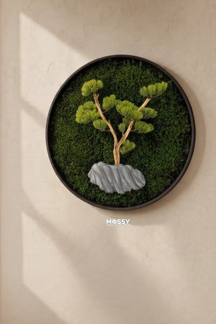 Yapay Bonsai Ağacı Yosun Tablo, Şoklanmış Doğal Yosunlu 3D Dekoratif Duvar Tablosu