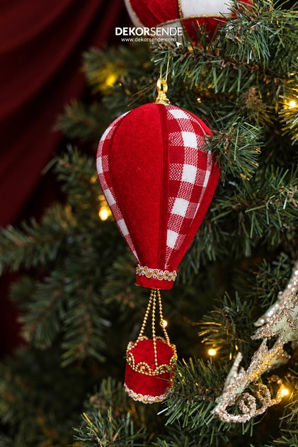 Christmas Ornament Zeplin Velvet Gingham Red White 30 cm
