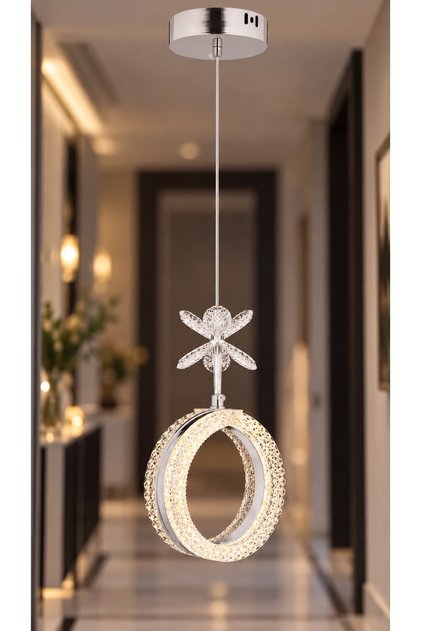 Yonca Tekli Gümüş 3 Renk Ledli Modern Led Avize