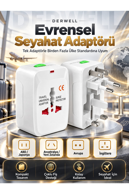 Seyahat Adaptörü Cep Telefonu Tablet Laptop Çevirici Priz Amerikan Ingiliz Fiş Dönüştürücü Üniversal +170 Ülke Uyumlu Piriz
