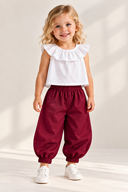 Baby Girl 2-Piece Set Madonna Collar White Blouse & Pants Set