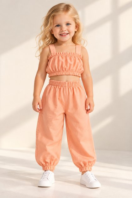 Baby Girl Solid Color Crop & Pants Set