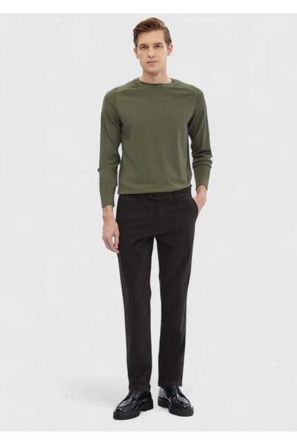 Khaki Crew Neck Jacquard Knitwear Sweater