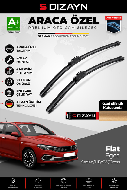 S-Dizayn Fiat Egea Ön Cam Silecek Seti 2015 Üzeri Premium Araca Özel 65-40 Cm A+ Kalite AOCS-1160