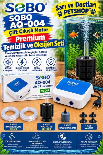 4W ÇİFT ÇIKIŞLI PREMİUM AKVARYUM HAVA MOTORU VE FİLTRE FULL SETİ