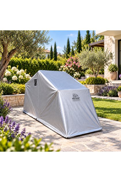 Katlanır Motor Garajı 145x110x300 cm – Su Geçirmez Miflonlu Deri, Sabitlenebilir ORTA Boy