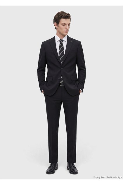 Black Plain Modern Fit Wool Blend Suit