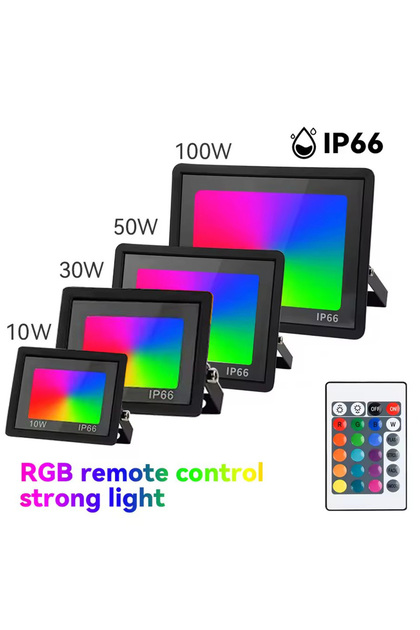 كشاف إضاءة LED RGB بقوة 10 واط مع جهاز تحكم عن بعد، كشاف LED ملون مع جهاز تحكم عن بعد، مقاوم للماء بمعيار IP66، للاستخدام الخارجي، جداري