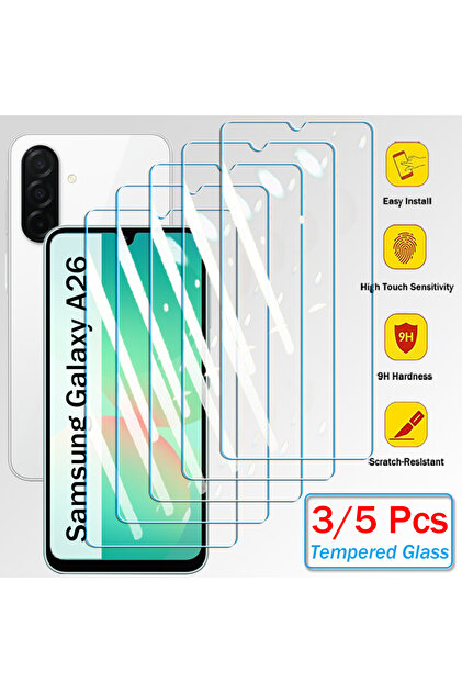 واقيات شاشة لهاتف Galaxy A26 5G، 3 قطع من الزجاج عالي الدقة، 3/5 قطع من الزجاج المقوى لهاتف Samsung Galaxy A26 5G