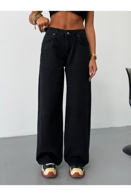 Women's High Waist Relaxed Fit Flowy Wide Leg Jean Pants