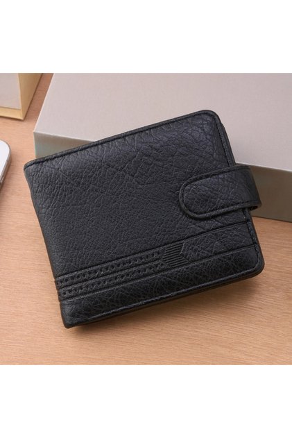 Black Men's Slim Leather Wallet, Quality Zipper Purse with Coin Pocket, Male Business Casual Short M