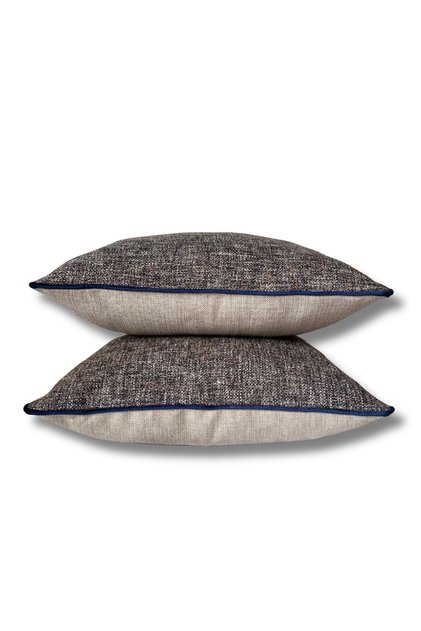 Throw Pillow Cover 50*50 cm Navy Blue & Beige Linen Woven