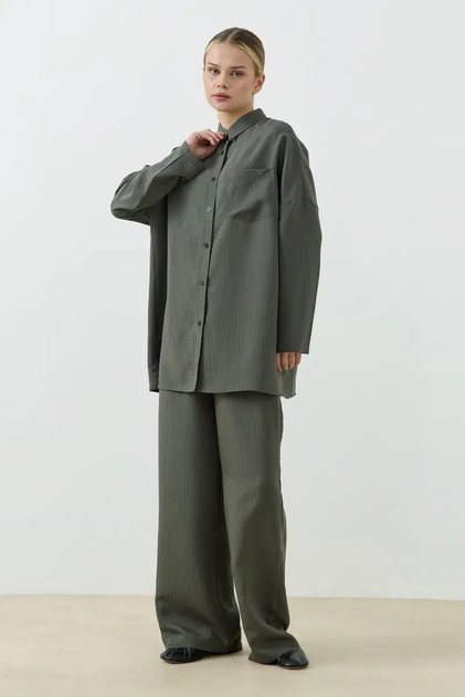 Striped Modal Suit Green