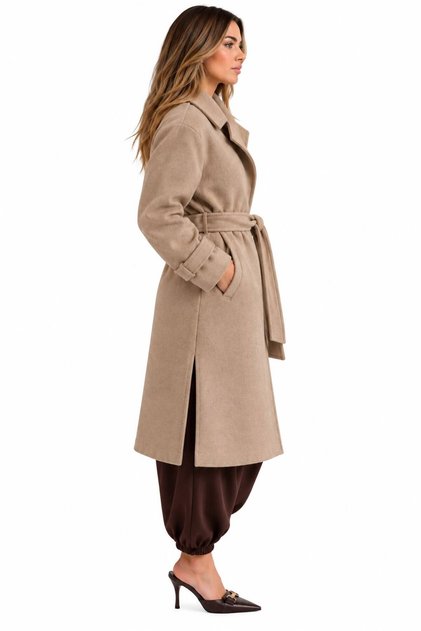 Oversize Wide Cut Belted Long Coat