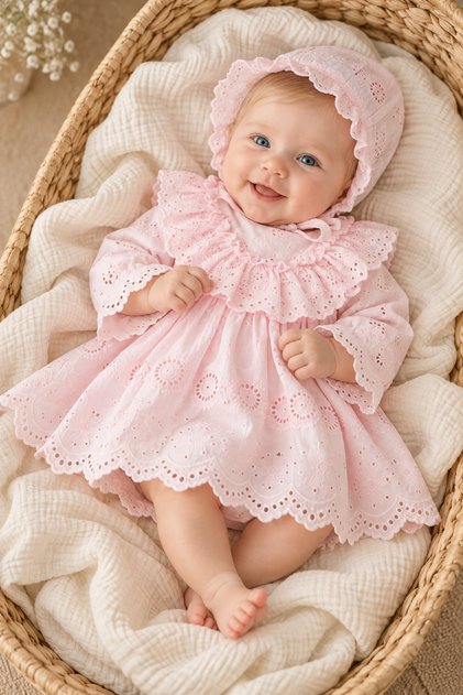 Lotus Baby Girl Embroidered Dress Newborn Luxury Dress Set - Hospital Take-Home and Mevlüt Outfit Set