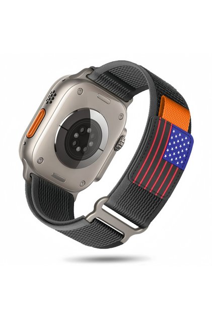44-45-49-S11(10)46MM Flag Black Gray Nylon Watch Band For Apple Watch Ultra 3 49mm 46mm 45mm 44mm 42