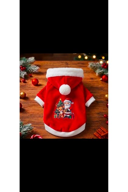 Dog and Cat Thick Christmas Red Printed Sweatshirt