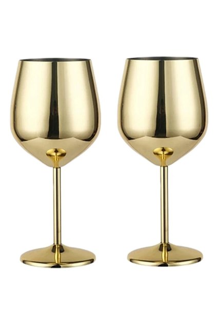 Gold - 2 500ml Stainless Steel Wine Glass Goblet 304 Rose Gold Silver Gold Color, Durable Metal Cup