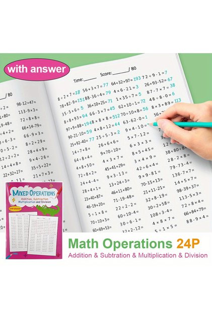 Mixed Operations Math Workbook for Grade 3-4 Mixed Operations with Answers, Addition, Subtraction Mu