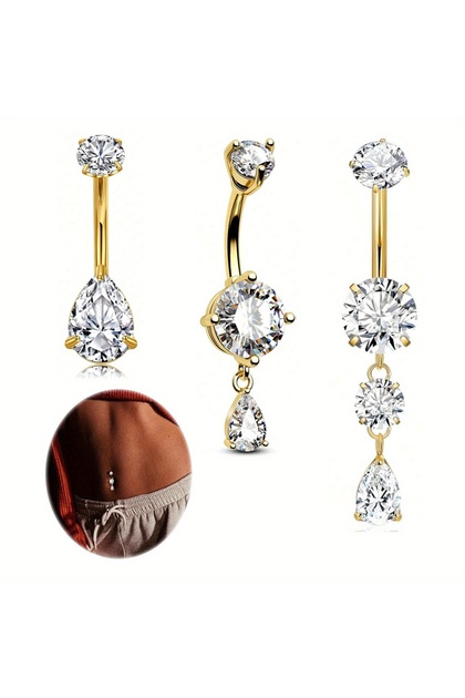 Curved barbell body 14G 1.6x10mm Navel & Bell Button Rings Golden 3 pcs 3pcs 14G Belly Button Ring