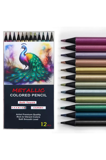 Red 12/24 Colors Metallic Colored Pencil Drawing and Sketching Set Colored Pencil DIY Art Supplies C